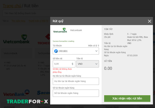 Rút tiền tại sàn FBS