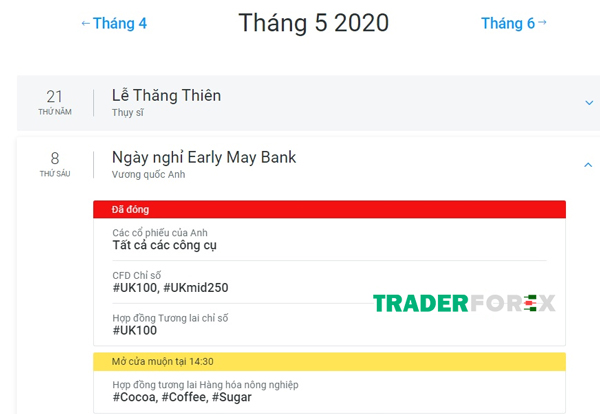 Lịch nghỉ lễ tại sàn giao dịch FxPro