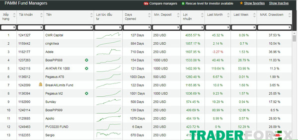 Lựa chọn các nhà quản lý tại Hotforex PAMM