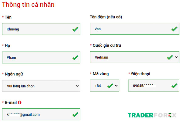 Các thông tin cá nhân cần điền