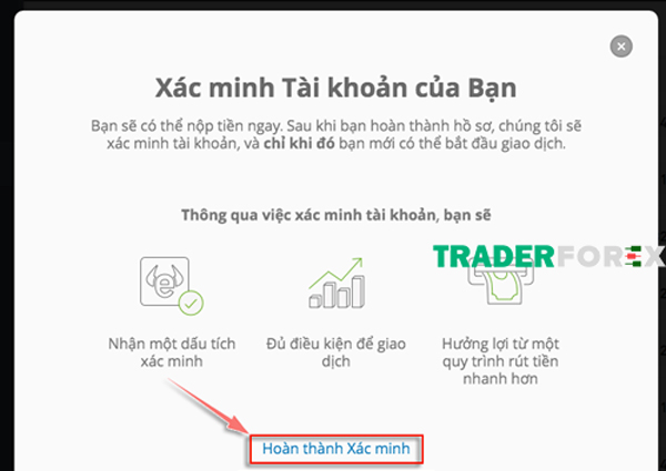 Hoàn thành xác minh tài khoản