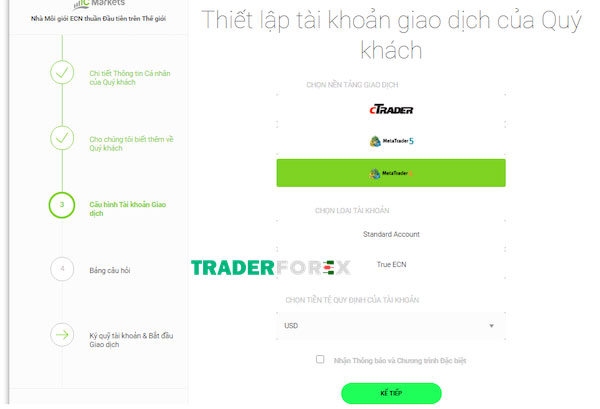 Chọn tài khoản giao dịch
