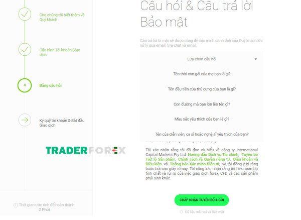 Lựa chọn câu hỏi và câu trả lời bảo mật