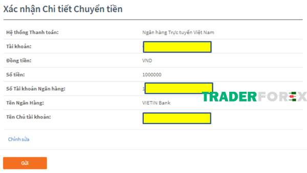Điền đơn xác nhận chi tiết chuyển tiền