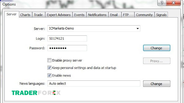 Hộp thoại xuất hiện khi chọn Options