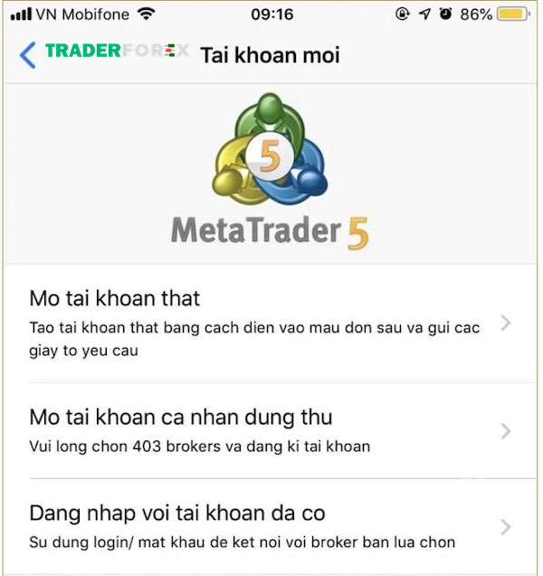 Đăng ký tài khoản giao dịch trên MT5