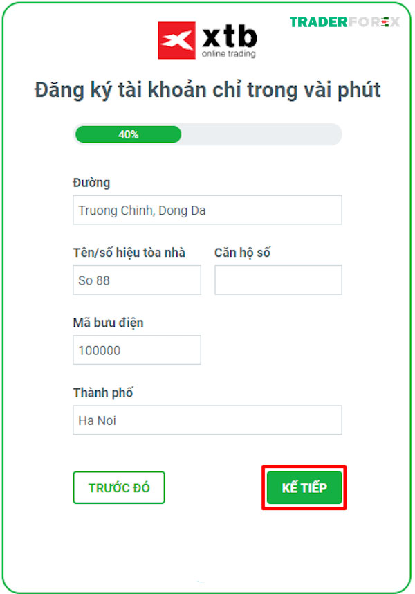 Địa chỉ người mở tài khoản