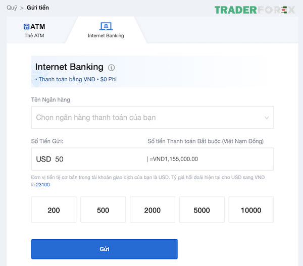 Nạp tiền tại Mitrade