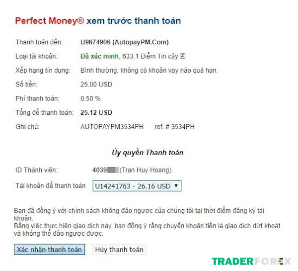 Xác nhận các thông tin thanh toán