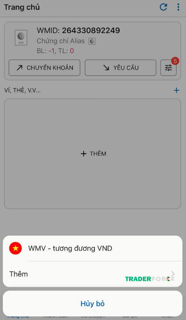 Chọn loại ví và loại tiền tương ứng