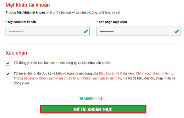Xác nhận mở tài khoản 