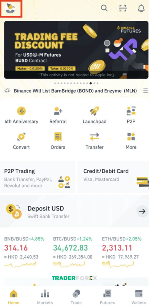 Truy cập vào Binance 