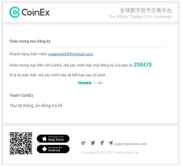Email bảo mật được gửi từ sàn 