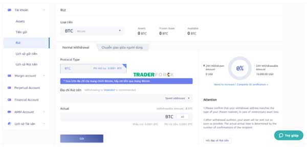 Thao tác rút tiền tại CoinEx 