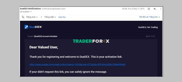 Xác nhận mail DueDEX 