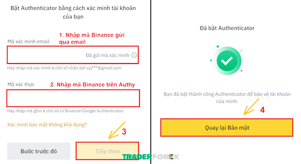 Hoàn thành cài đặt xong bảo mật 2 lớp Authy cho tài khoản Binance