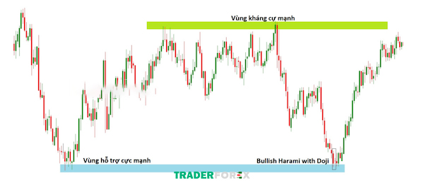 Sự kết hợp giữa mô hình nến Bullish Harami và khu vực hỗ trợ mạnh