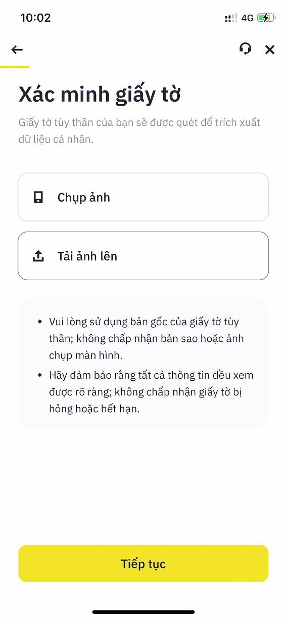 Chọn phương thức tải giấy tờ lên