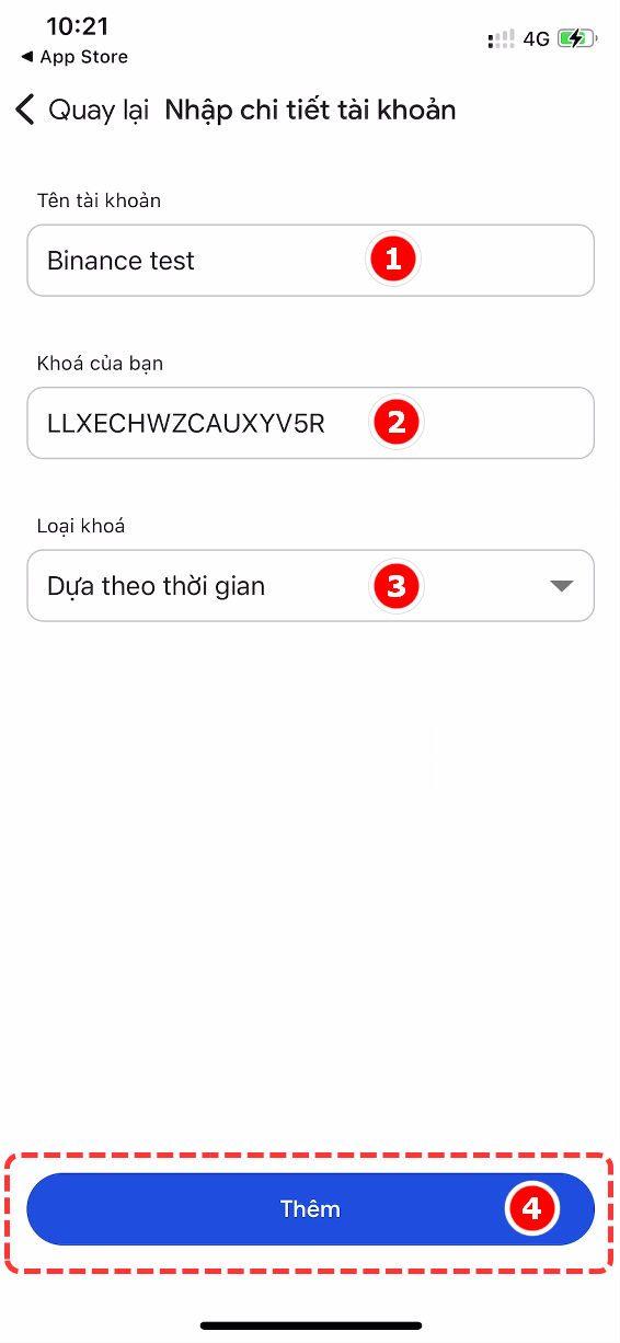 Nhập chi tiết mã liên kết