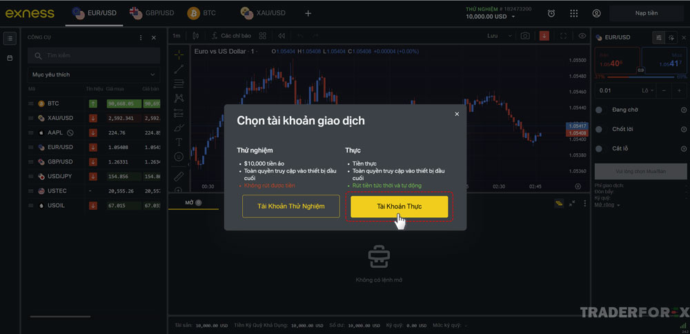 Chọn tài khoản thực hay tài khoản demo