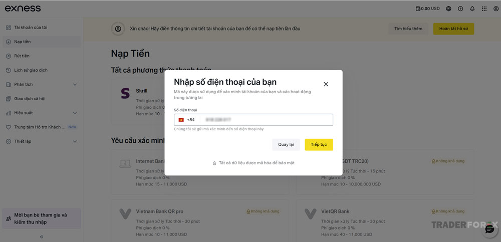 Nhập số điện thoại bạn đang sử dụng để xác thực