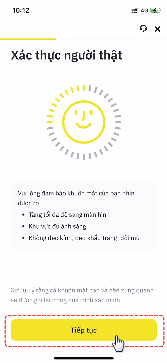 Giao diện bắt đầu xác minh khuôn mặt