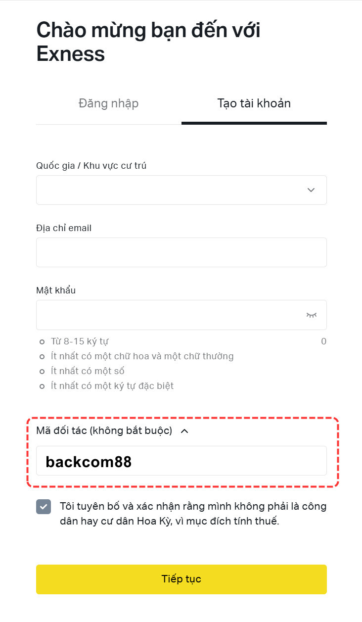 Nhập mã đối tác backcom88 để nhận hoàn phí 100%