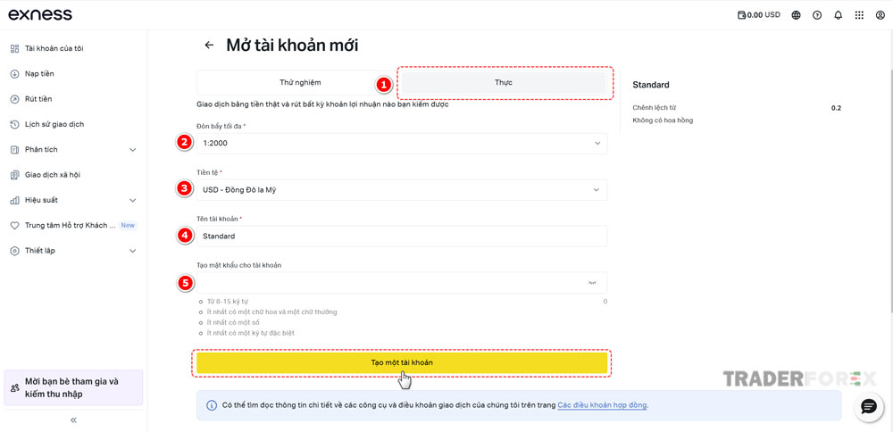 Giao diện chính khi nhấp vào trang web Exness