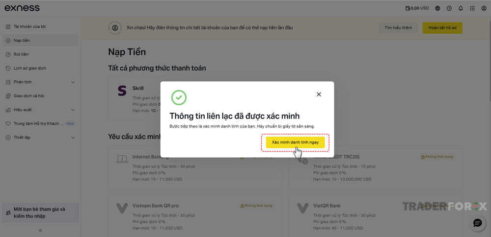 Nhấp vào nút “Xác minh danh tính ngay” để tiến hành KYC
