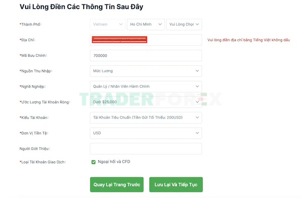 Nhập các thông tin hiển thị như hình ảnh minh họa