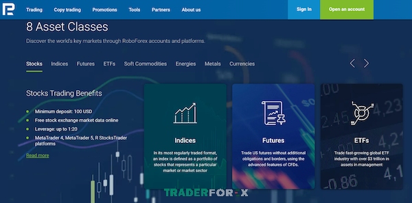 Danh sách các sản phẩm trên sàn giao dịch RoboForex