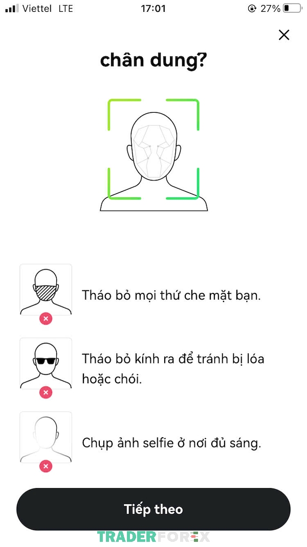 Đảm bảo các yêu cầu khi xác minh gương mặt và chọn “Tiếp theo”