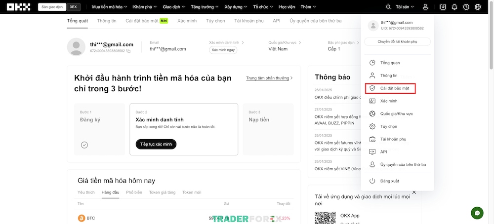 Chọn vào phần bảo mật để bảo mật chắc chắn hơn cho tài khoản của bạn