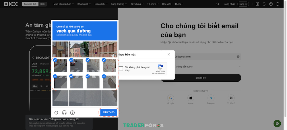 Tiến hành xác thực bạn không phải là người máy