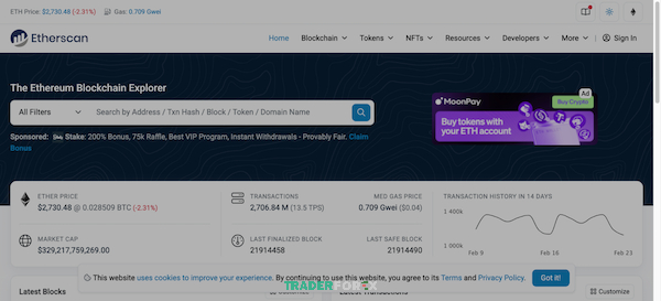 Etherscan là trình khám phá blockchain Ethereum giúp tra cứu giao dịch và dữ liệu on-chain